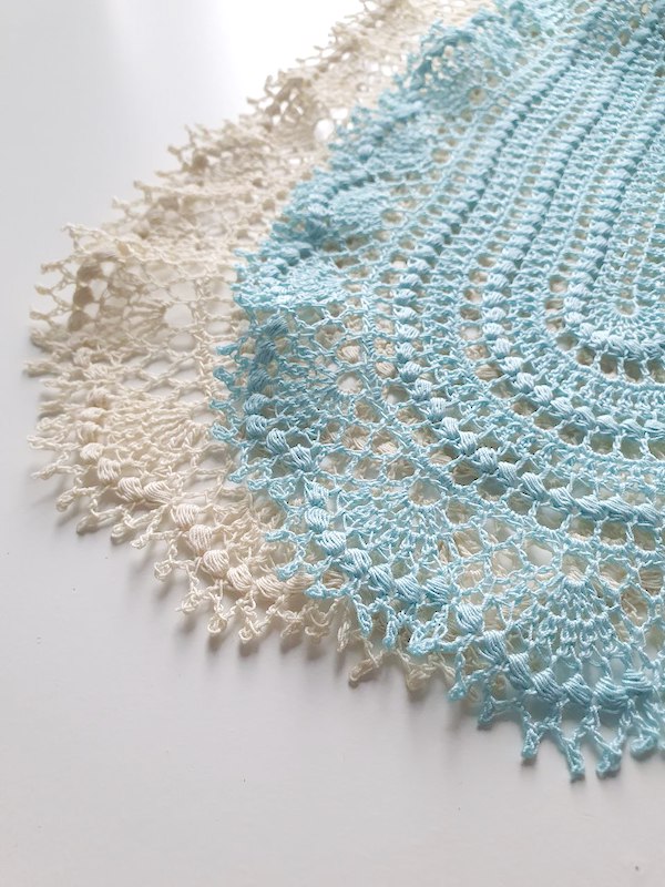 Aura Oval Crochet Doily Pattern • Bead Stitch Doily with Shell Border