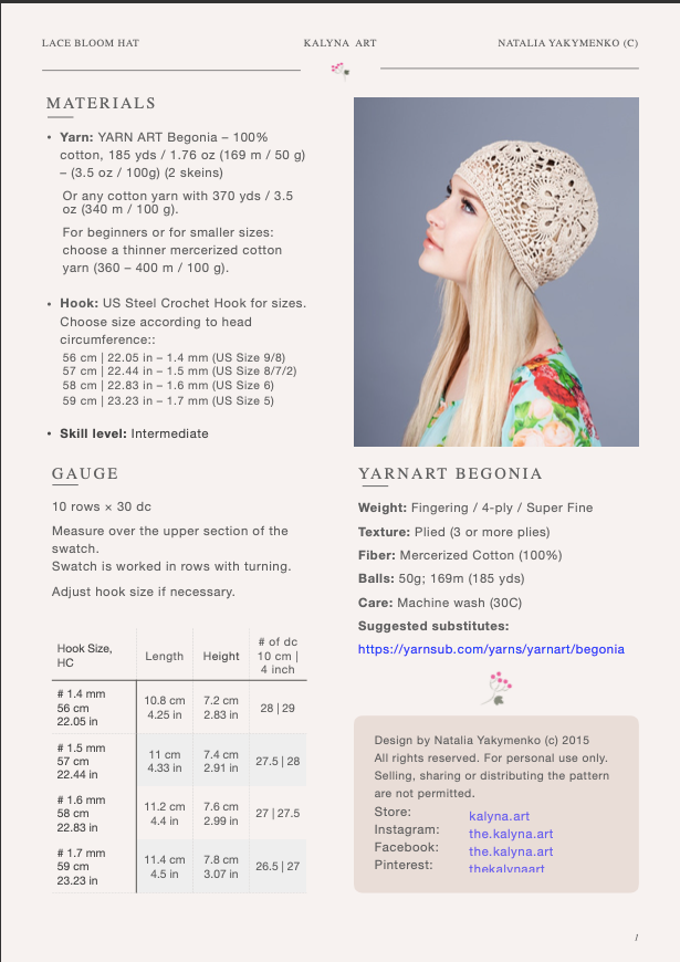 Lace Bloom Hat – Crochet Hat Pattern (PDF)