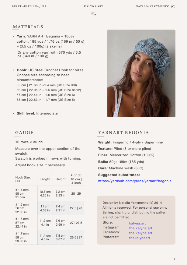 Beret «Estelle» - Crochet Pattern (PDF)