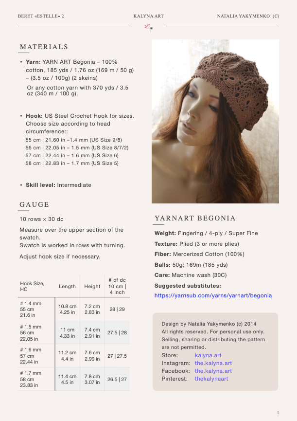 Beret «Estelle» - Crochet Pattern (PDF)