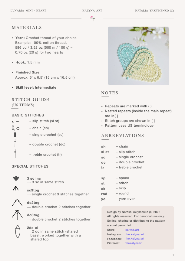 Lunaria Mini • Heart Crochet Pattern •  Doily Coaster