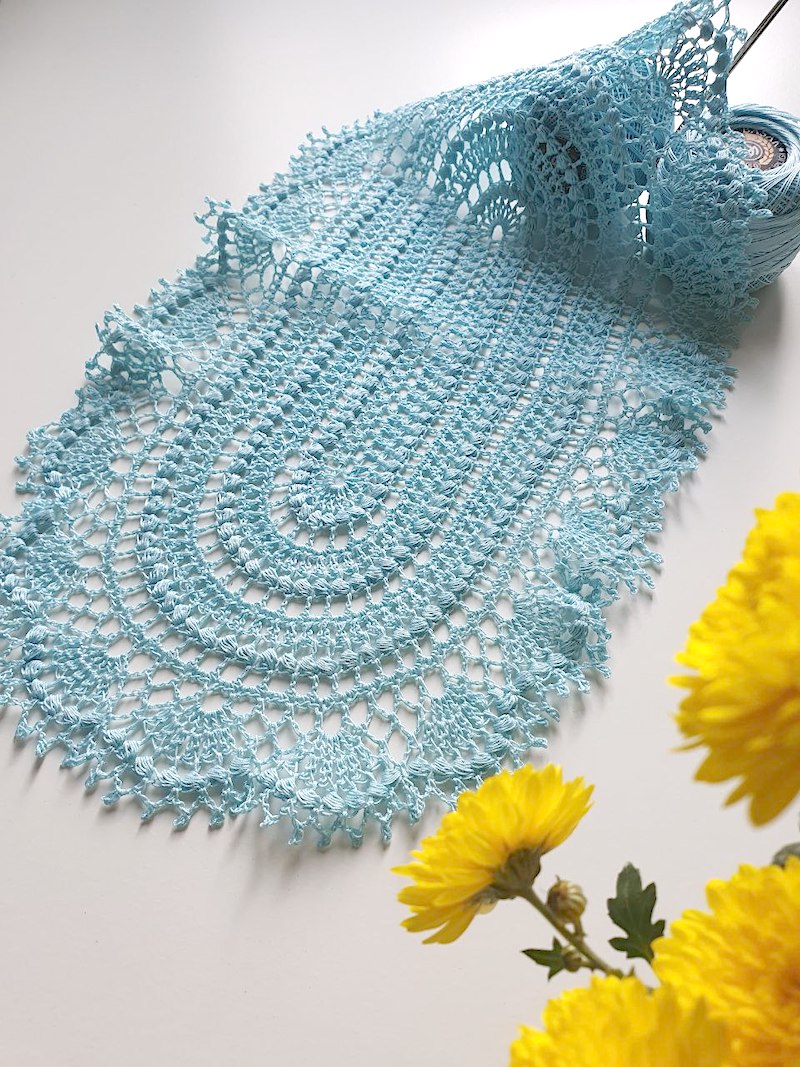 Aura Oval Crochet Doily Pattern • Bead Stitch Doily with Shell Border