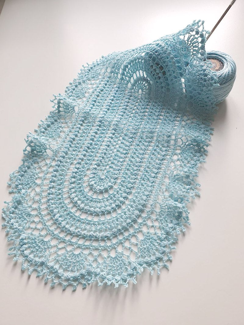 Aura Oval Crochet Doily Pattern • Bead Stitch Doily with Shell Border