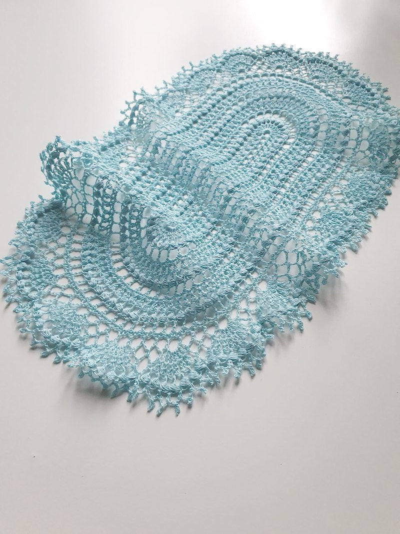 Aura Oval Crochet Doily Pattern • Bead Stitch Doily with Shell Border