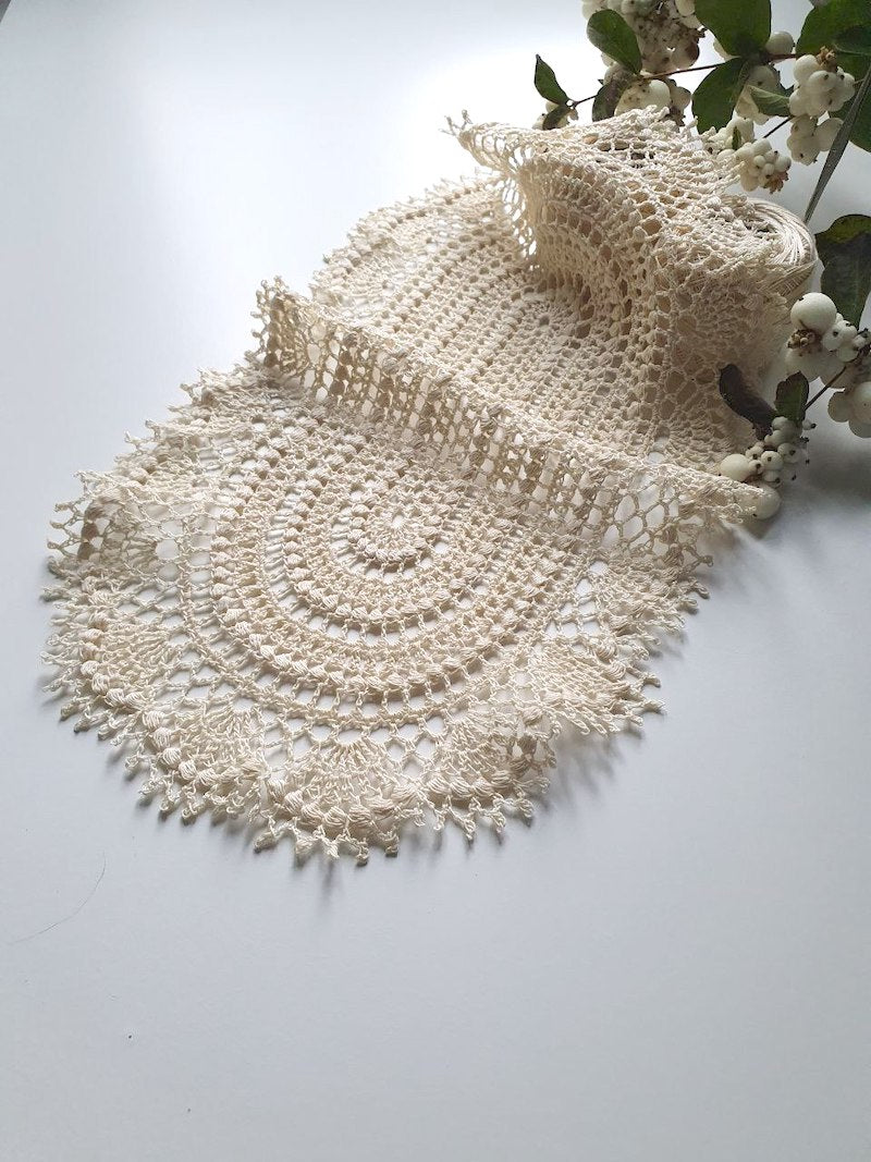 Aura Oval Crochet Doily Pattern • Bead Stitch Doily with Shell Border