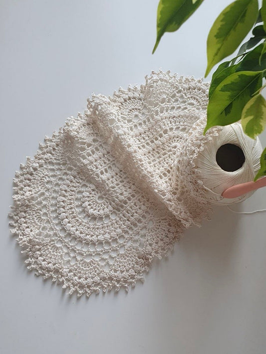Aura Mini Oval Crochet Doily Pattern • Bead Stitch Doily with Shell Border